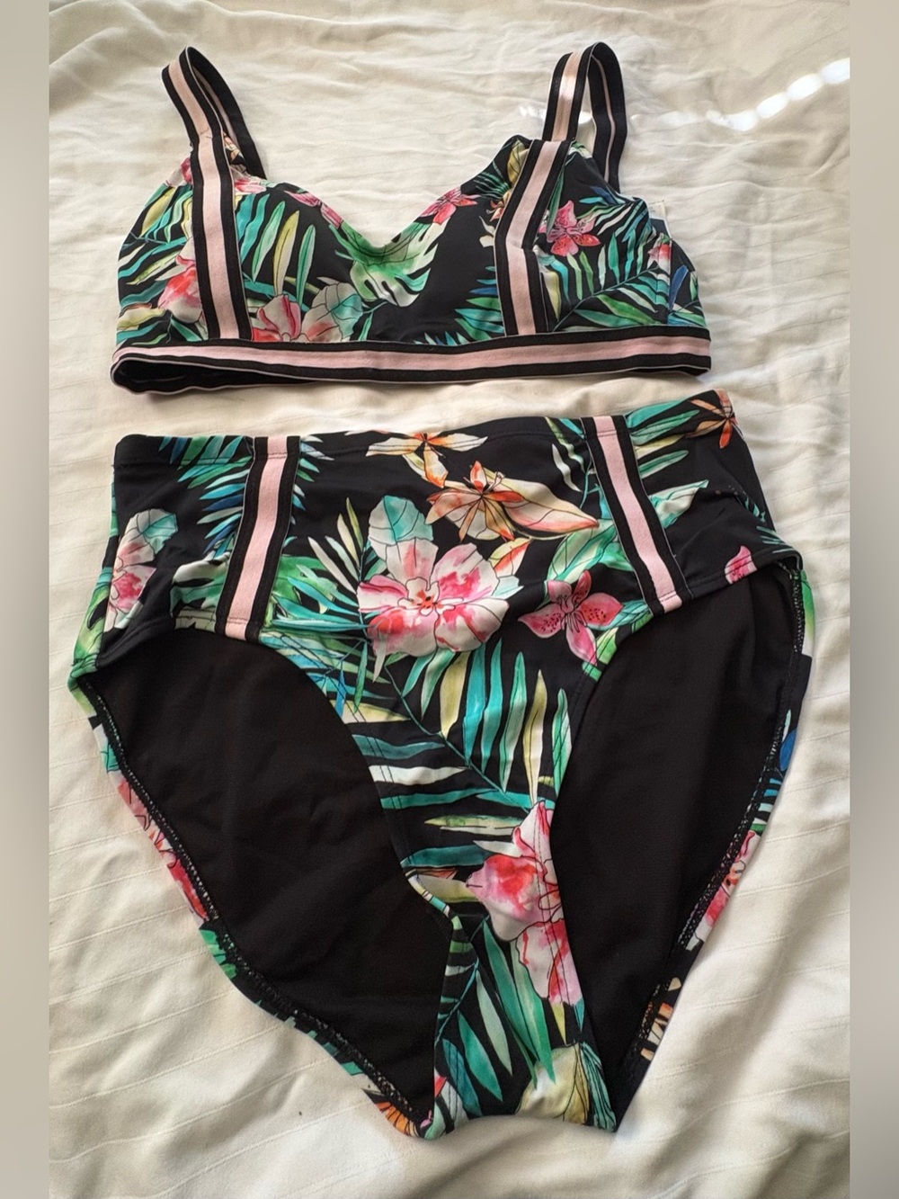 Swimsuits For All Floral Black High-Waist Bikini Set